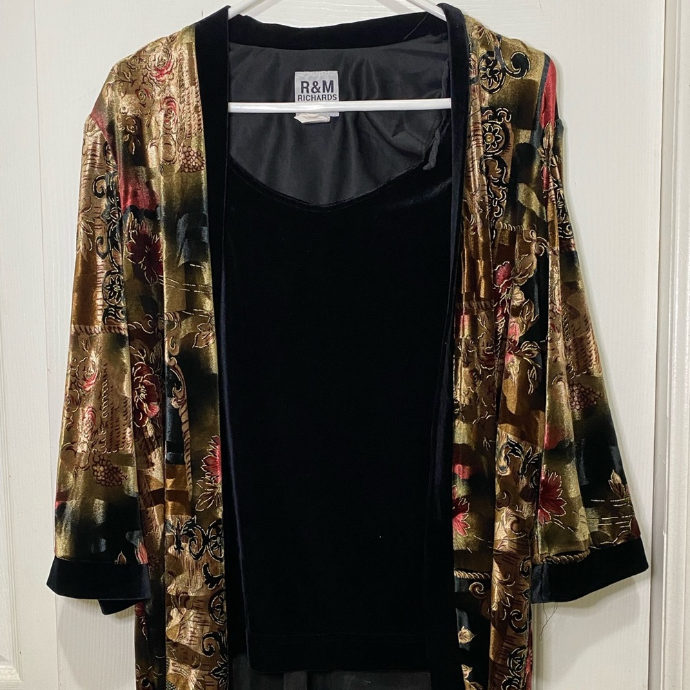 R&M RIchards Velvet Velour Jacket soft stretch jacket Flowered Multicolor large